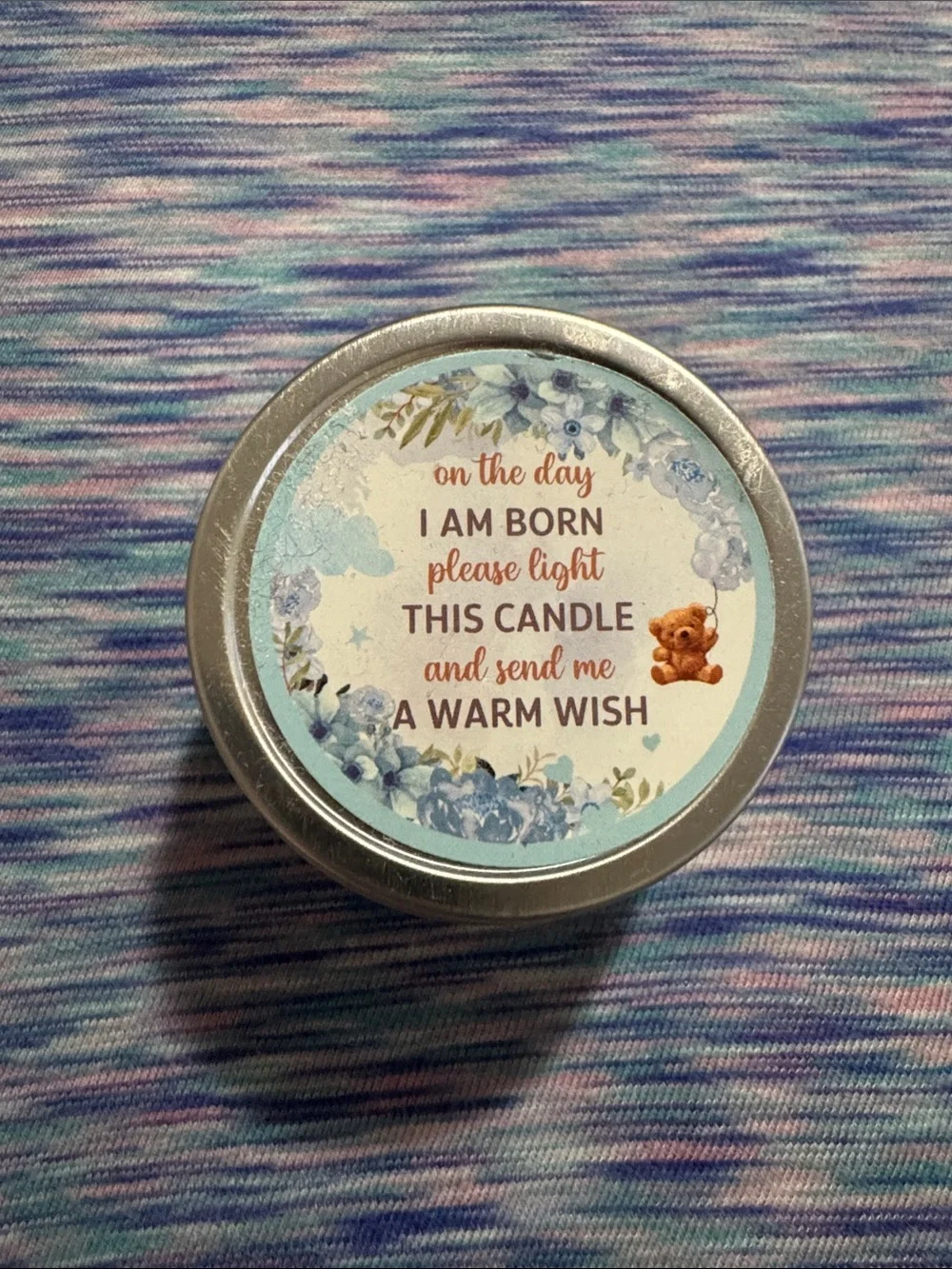 Small Silver Metal Tin Scented Candle with Lid & New born sticker